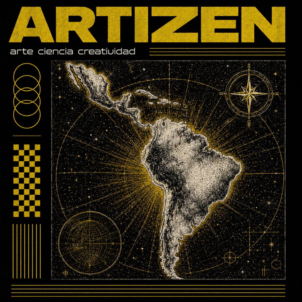 Mapa de Latinoamérica con diseño vintage y rosa de los vientos